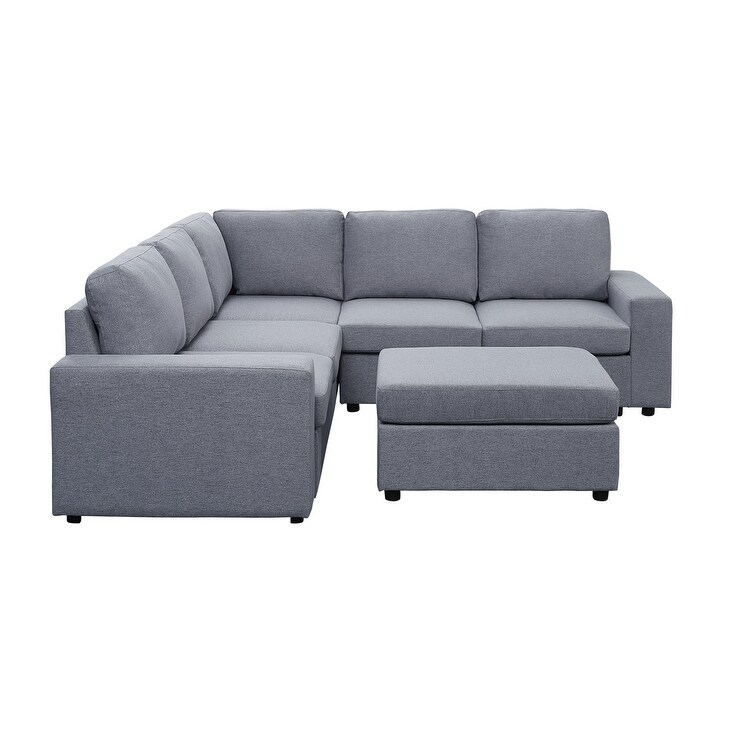 Elliot Sectional Sofa with Ottoman in Linen