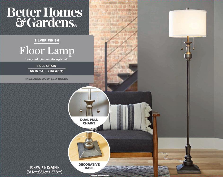 Better Home & Gardens Metal Transitional Floor Lamp, Silver Finish