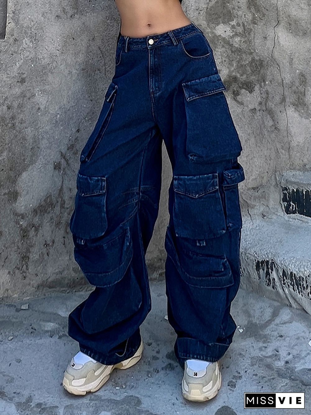 Original Wide Leg Loose Split-Joint With Big Pockets Jean Pants Bottoms