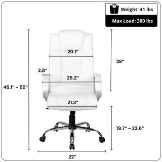 HOMESTOCK White High Back Executive Premium Faux Leather Office Chair with Back Support Armrest and Lumbar Support 99324