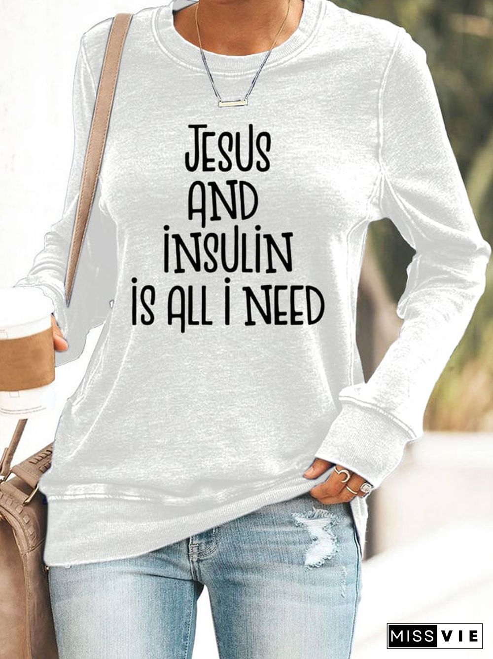 Women's Jesus And Insulin Is All I Need Printed Casual Hoodie