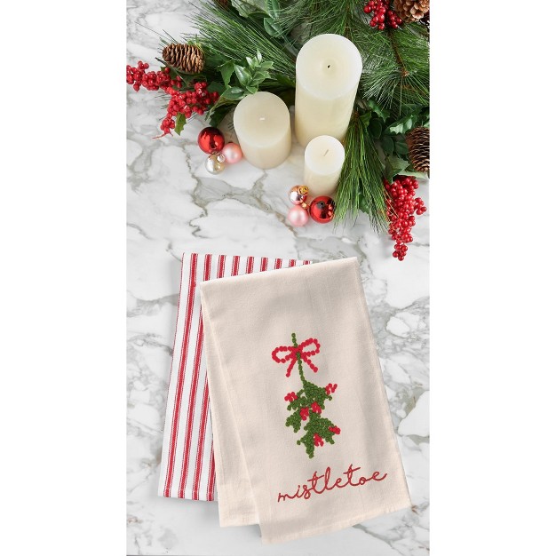 C amp f Home Mistletoe Berries French Knot Cotton Embroidered Flour Sack Kitchen Towel