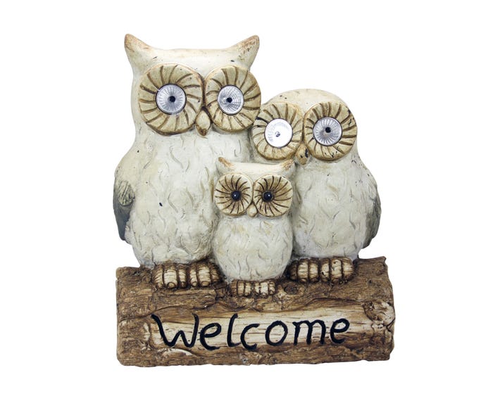 Assorted Alpine Solar Owl Family inch Welcome inch Statue QWR476SLR