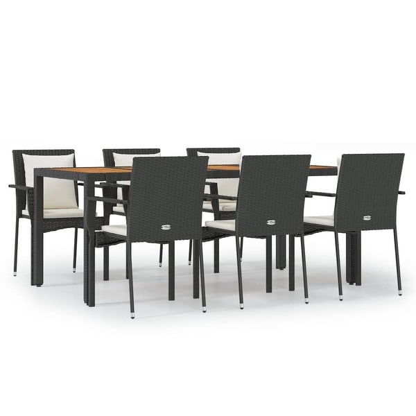 vidaXL 3 Piece Patio Dining Set with Cushions Black Poly Rattan