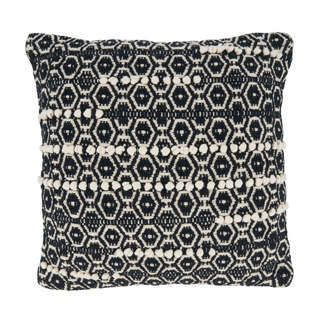 Poly filled Dual tone Moroccan Design Square Throw Pillow Black white Saro Lifestyle