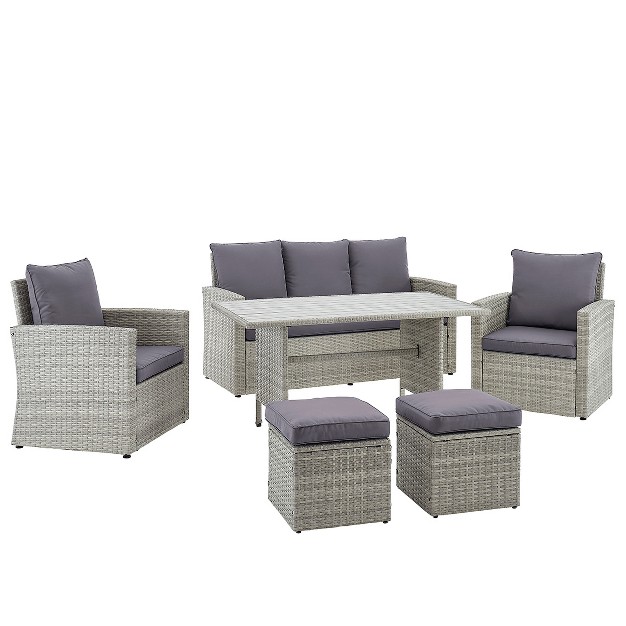 Barton 6 Pcs Patio Dining Set Rattan Wicker Set With Wood Grain Top Table Grey