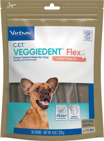 Virbac C.E.T. VeggieDent Flex + Joint Health Dental Chews for X-Small Dogs， under 11 lbs