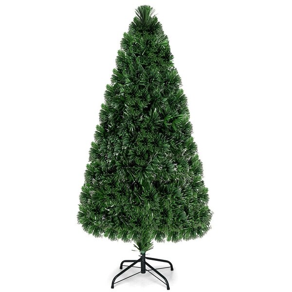 Costway 5Ft PreLit Fiber Optic PVC Christmas Tree Metal Holiday