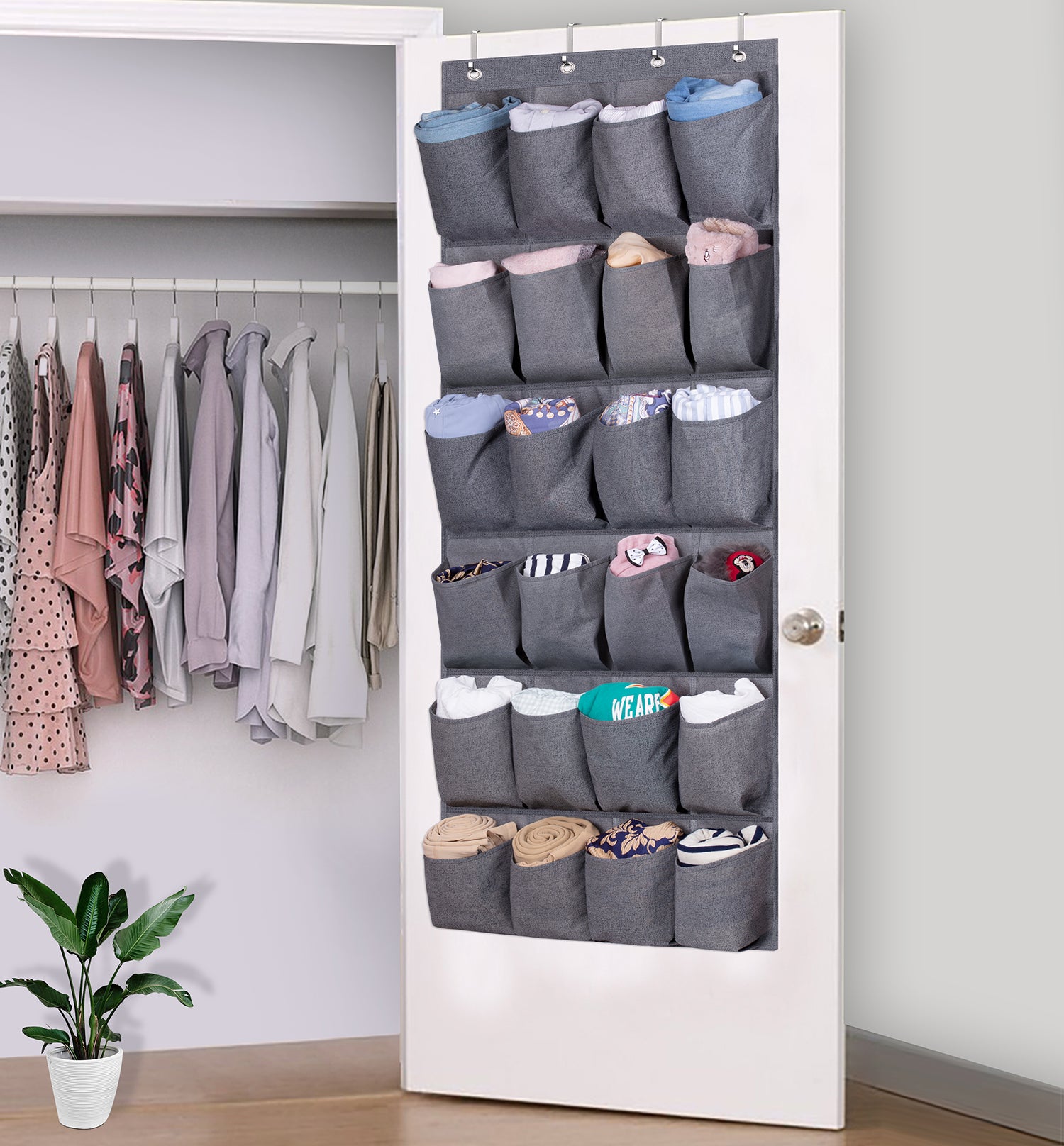 MISSLO 24 Fabric Pockets Shoe Organizer Over the Door Storage Large Hanging Shoe Rack for Closet Men Shoes Holder， Gray