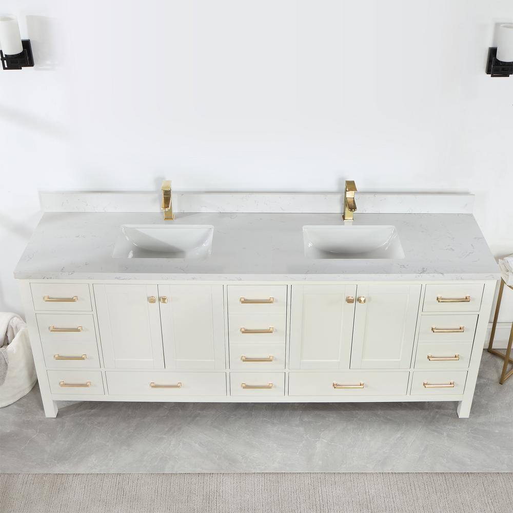 ROSWELL Shannon 84 in. W x 22 in. D 33.9 in. H Bath Vanity in White with White Composite Stone Top 885084-WH-WSN