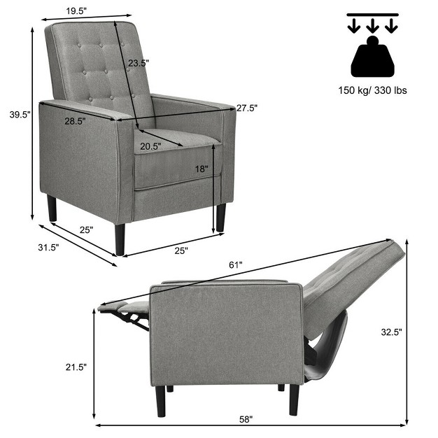 Costway Mid century Push Back Recliner Chair Fabric Tufted Single Sofa W footrest