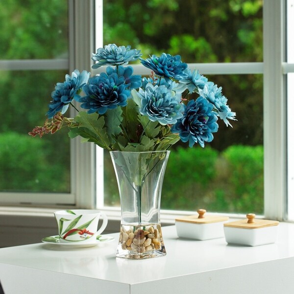 Mixed Artificial Daisy Floral Arrangements in Vase with River Stone，Table Centerpieces for Dining Room