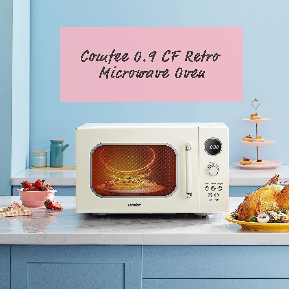 Retro Microwave with 9 Preset Programs  Fast Multi stage Cooking  Turntable Reset Function Kitchen Timer  Mute Function