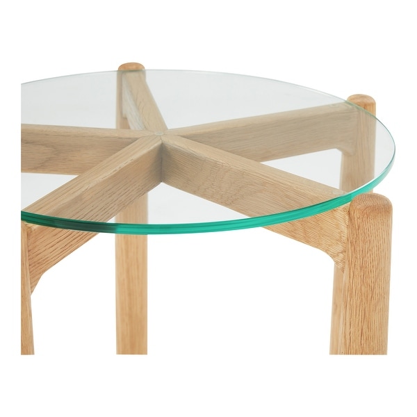 Aurelle Home Heatra Modern Solid Wood Round Glass Top Side Table