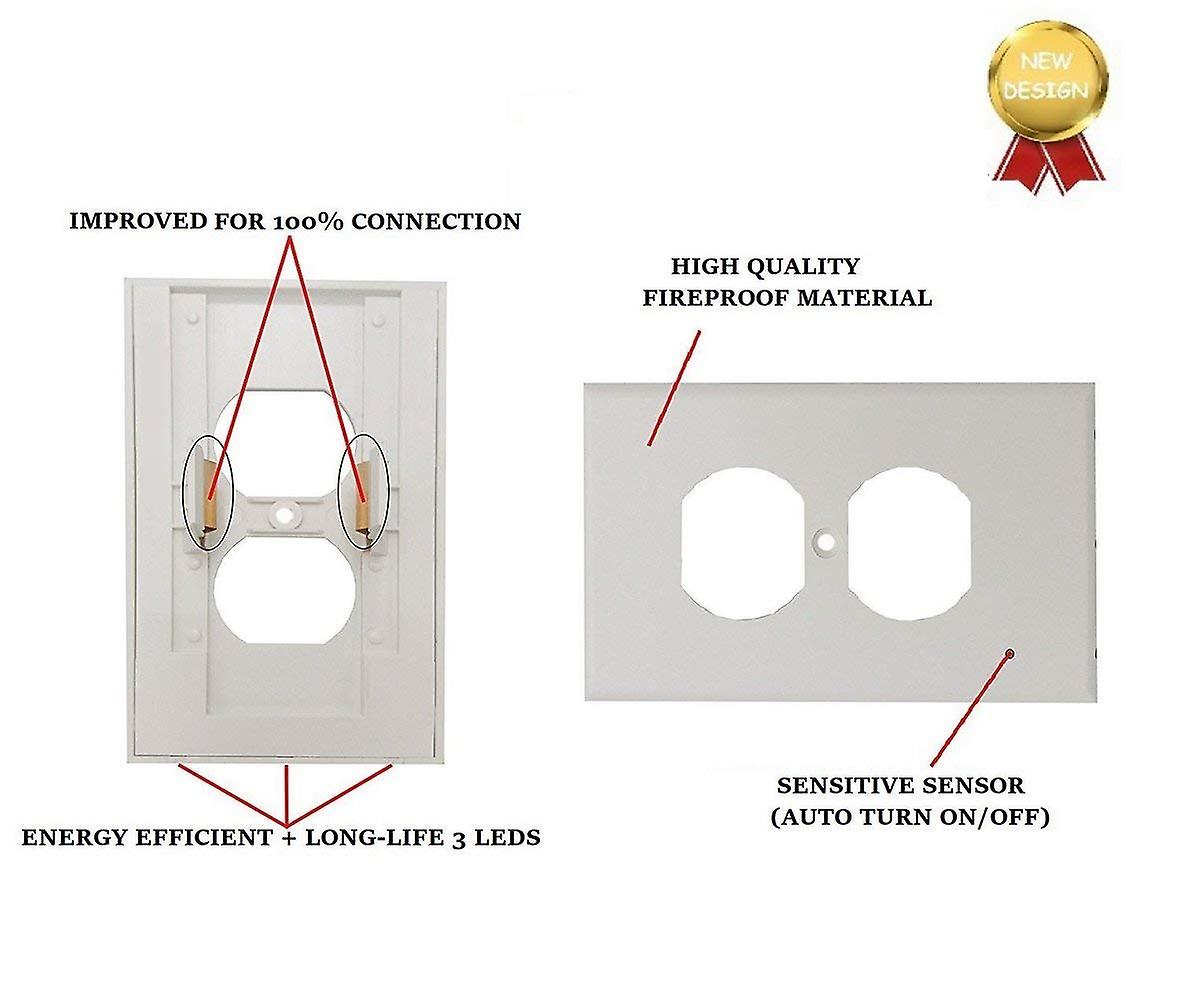 6packs Outlet Wall Plate With Led Guide Night Lights， Outlet Cover With No Battery And Wires Easy Installation In Seconds For Home Kitchen Bedroom Hal