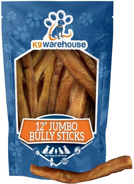 K9warehouse Jumbo 12-inch Bully Sticks Dog Treats