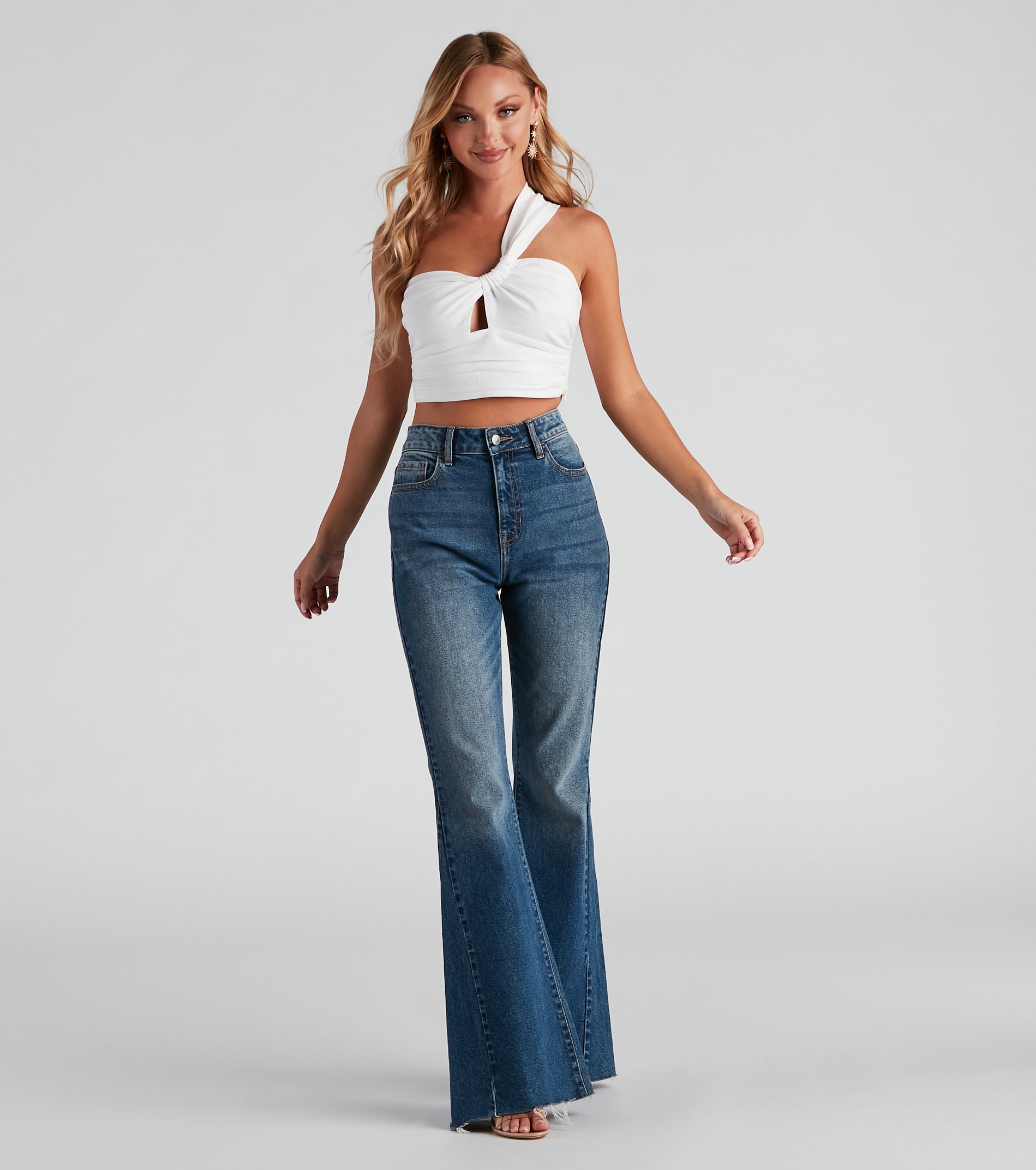 One Sided Linen Ruched Crop Top