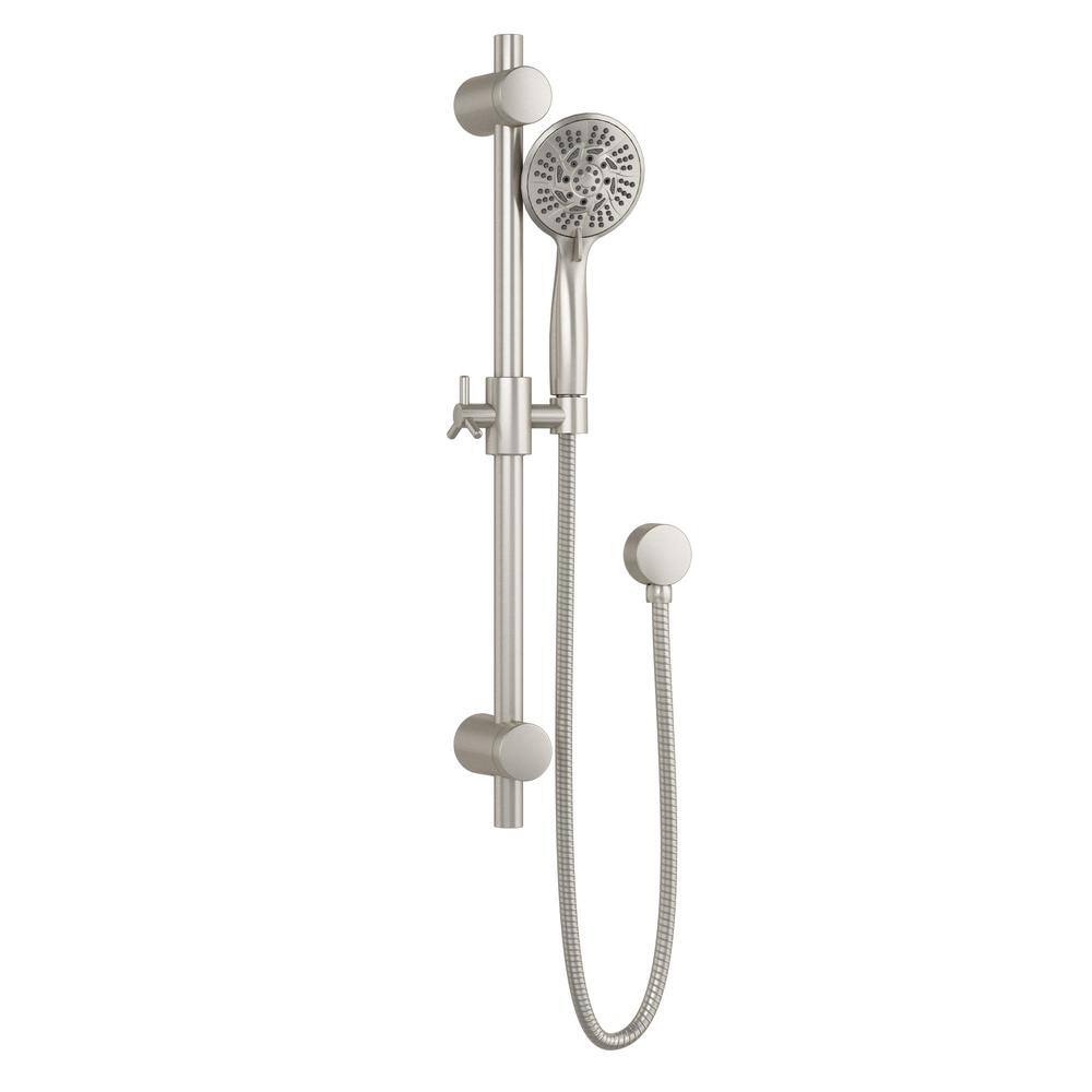 PULSE Showerspas Refuge 6-Spray Patterns with 1.8 GPM 10 in. Wall Mounted Dual Showerheads with Slide Bar and Valve in Brushed Nickel 3006-BN-1.8GPM