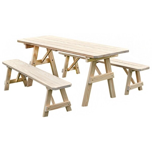 Pine 6' Traditional Picnic Table with 2 Benches