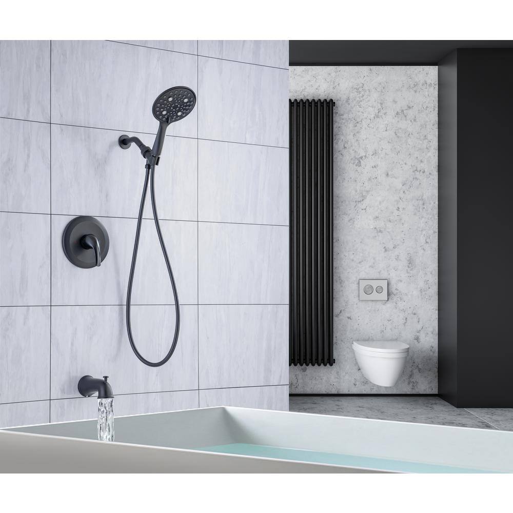 Mondawe Mondawell 6-Spray Patterns 6 in. Wall Mount Handheld Shower Head with Spout and Valve in Matte Black MA-D92102H-6