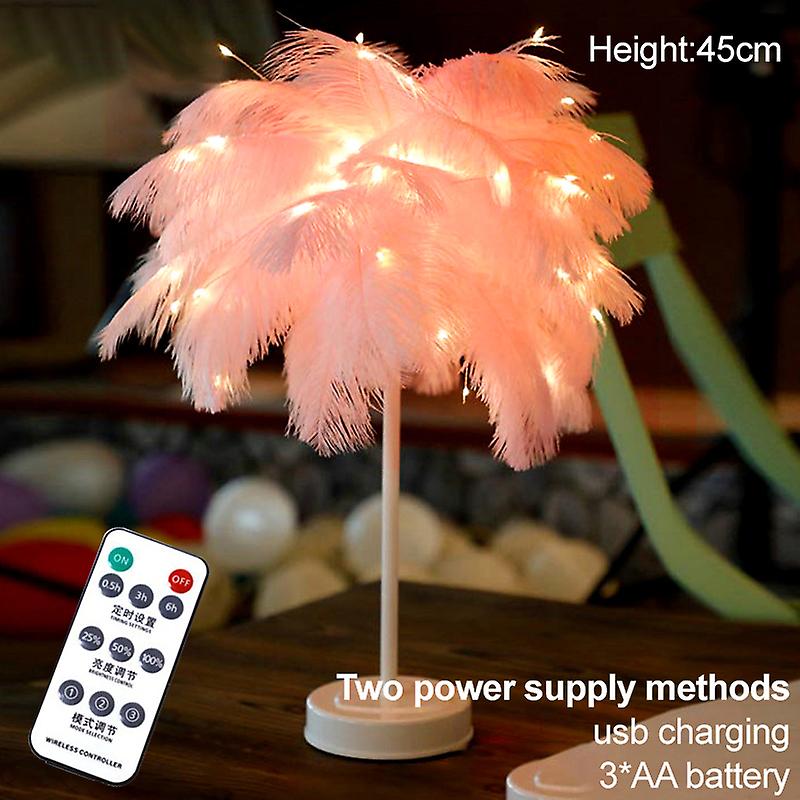 Led Remote Control Feather Table Lamp Usb/aa Battery Power Diy Creative Light Tree Feather Lamp Shade Wedding Home Bedroom Decor