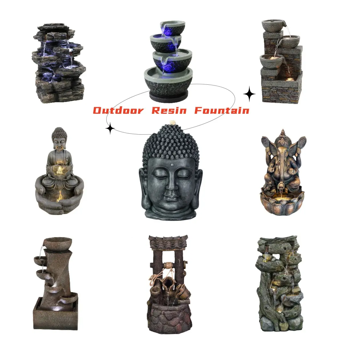 Outdoor Water Feature Ornaments Natural Marble Garden Water Fountain Lion Head wall fountains supplies