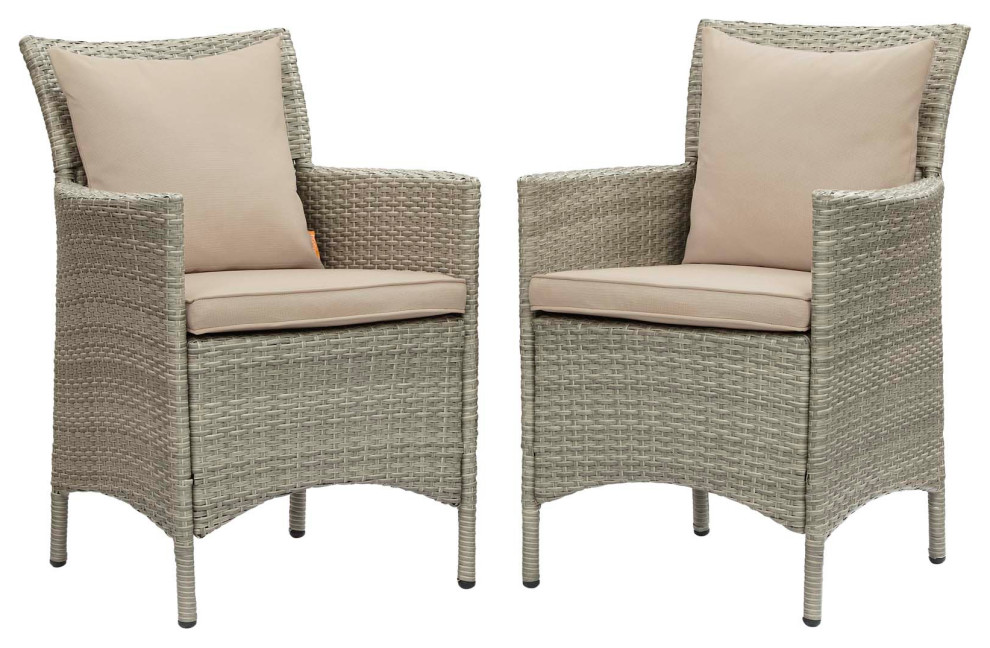 Conduit Outdoor Patio Wicker Rattan Dining Armchair Set of 2 by Modway   Tropical   Outdoor Dining Chairs   by Modern Furniture LLC  Houzz