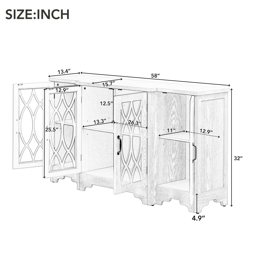 Retro Sideboard Kitchen Buffet Dining Table with Handles and 3 Adjustable Dividers Bedroom Wardrobe Living Room Side Table