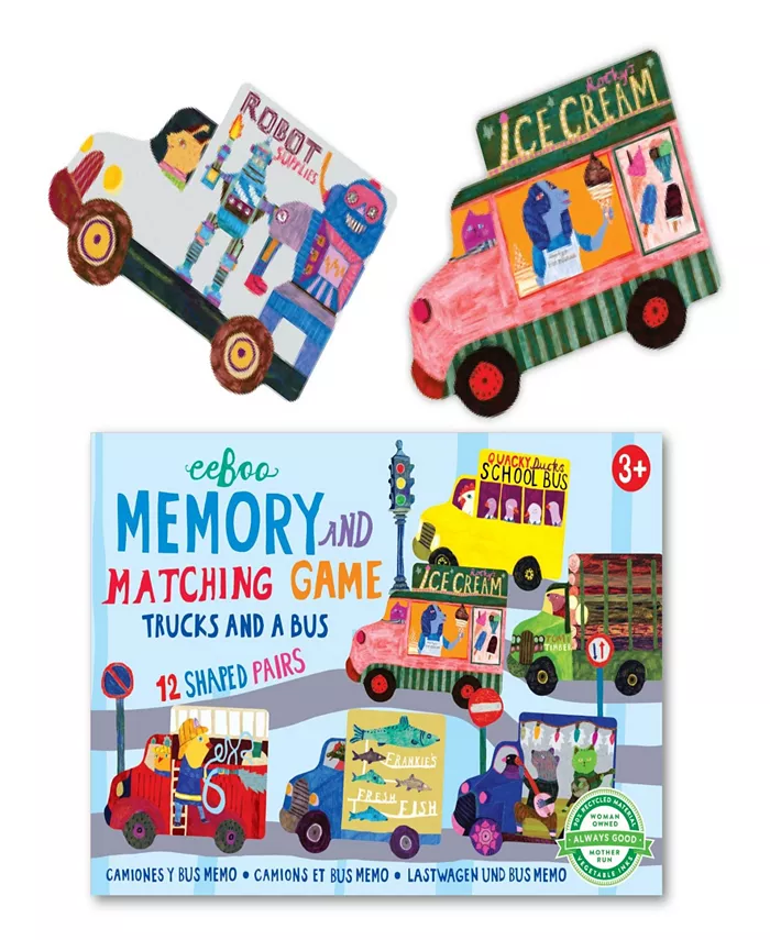 Eeboo Trucks and a Bus Little Memory Matching Game 24 Piece Set