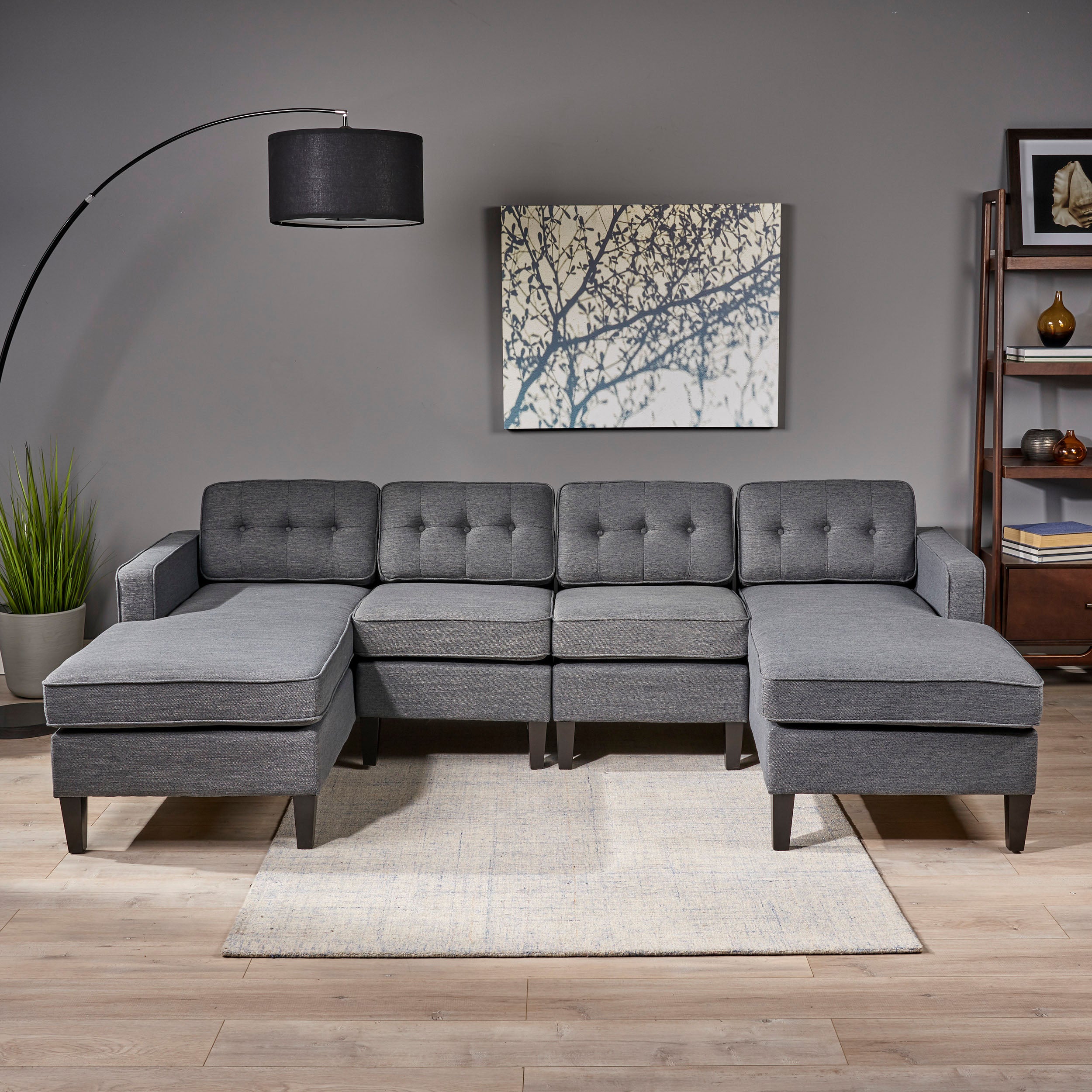 Grace Contemporary Fabric Chaise Sectional with Button Accents