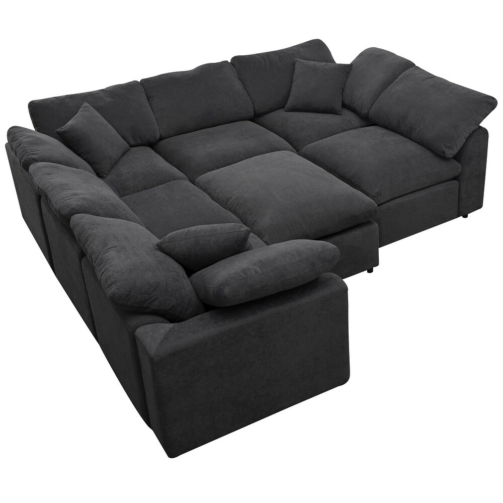 Grey L Shape Sectional Sofa Living Room Corner Sofa with Ottoman