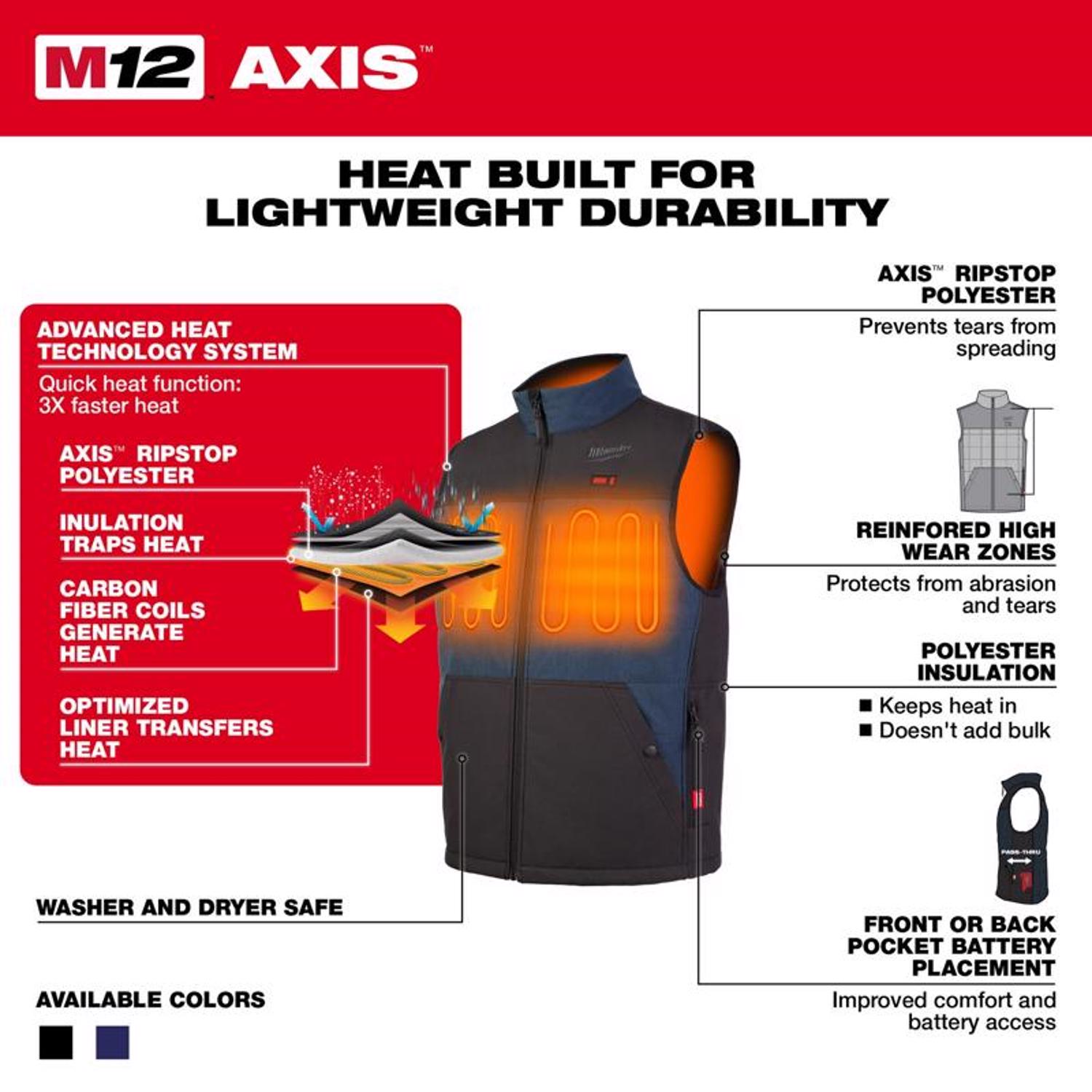 MW M12 XL Sleeveless Men\u0027s Full-Zip Heated Vest (Vest Only) Black