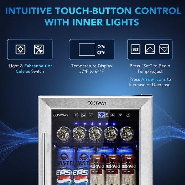 15 Inch 100 Can Built-in Freestanding Beverage Cooler Refrigerator with Adjustable Temperature