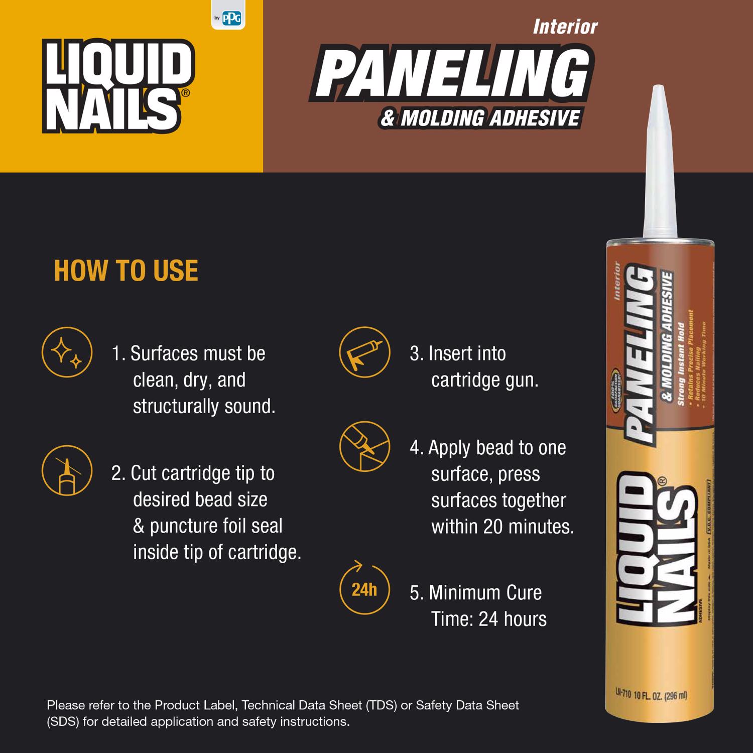 Liquid Nails Paneling \u0026 Molding High Strength Latex Adhesive 10 oz