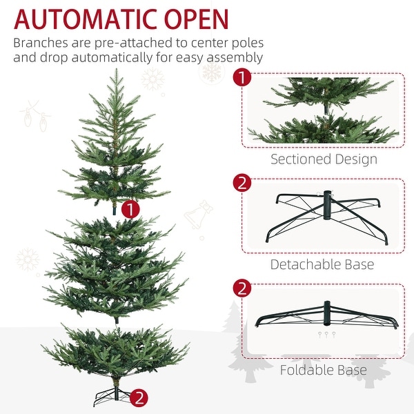 7.5 Foot Artificial Christmas Tree，Pine Hinged Xmas Tree with 1218 Realistic Branches，Steel Base，Auto Open，Green