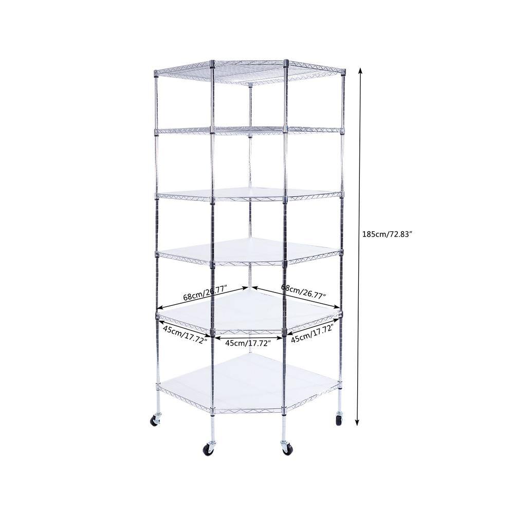 Karl home Silver 6-Tier Metal Freestanding Garage Storage Shelving Unit with Wheels (26.77 in. W x 71 in. H x 26.77 in. D) 302992573372