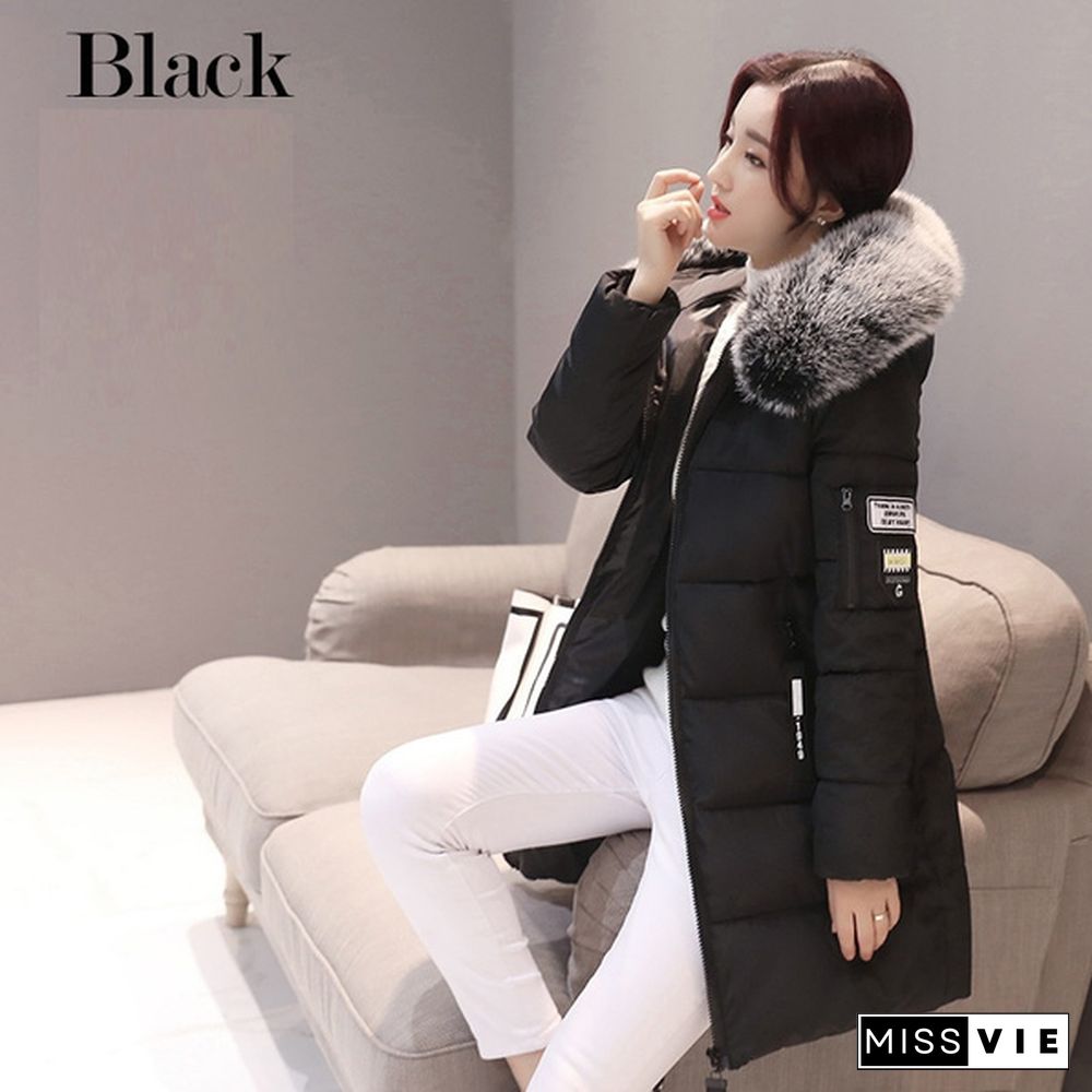 Women's Fashion Winter Long Coat Parka Jacket Winter Warm Down Coat Puffer Fur Collar Jacket Outerwear