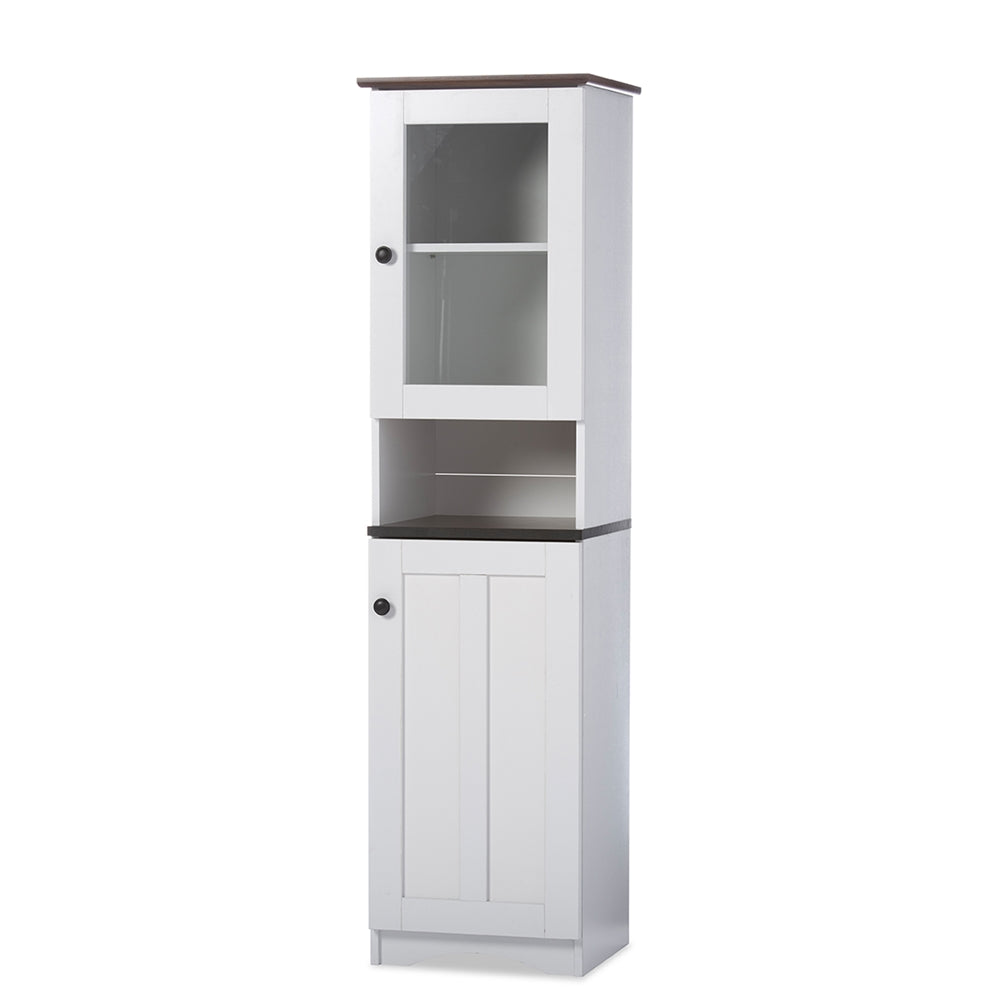 Skyline Decor Two-tone White and Dark Brown Buffet and Hutch Kitchen Cabinet