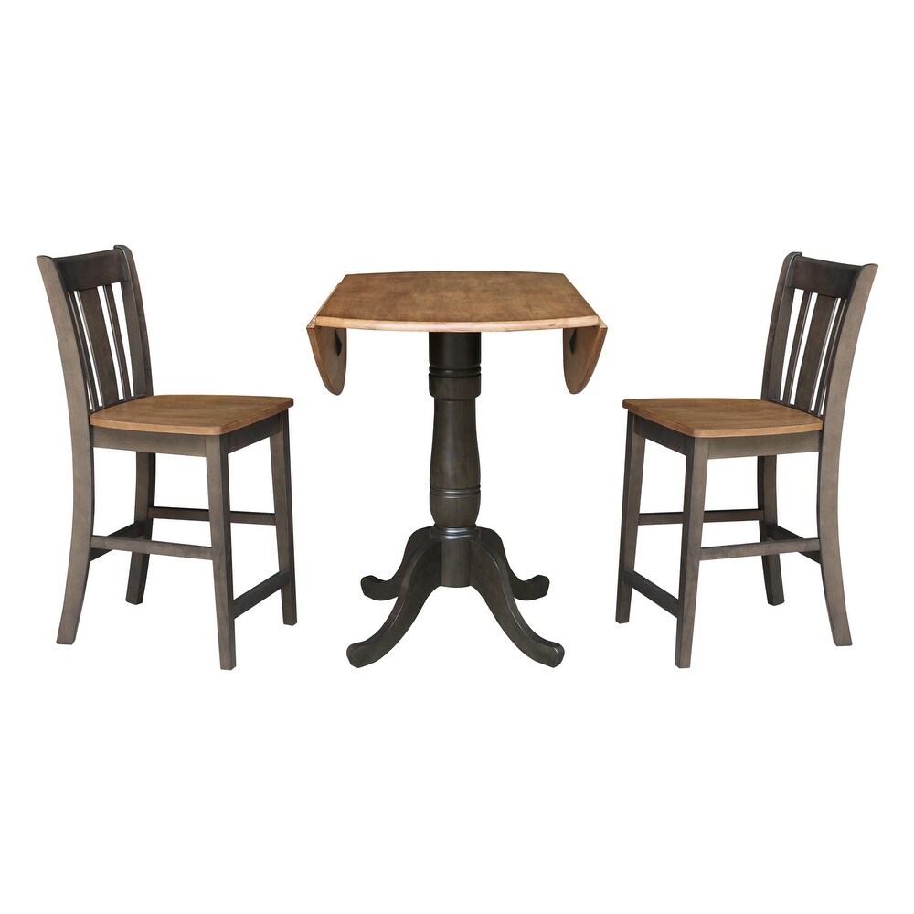 42 in. Round Dual Drop Leaf Counter Height Dining Table with 2 Splatback Stools   3 Piece Set