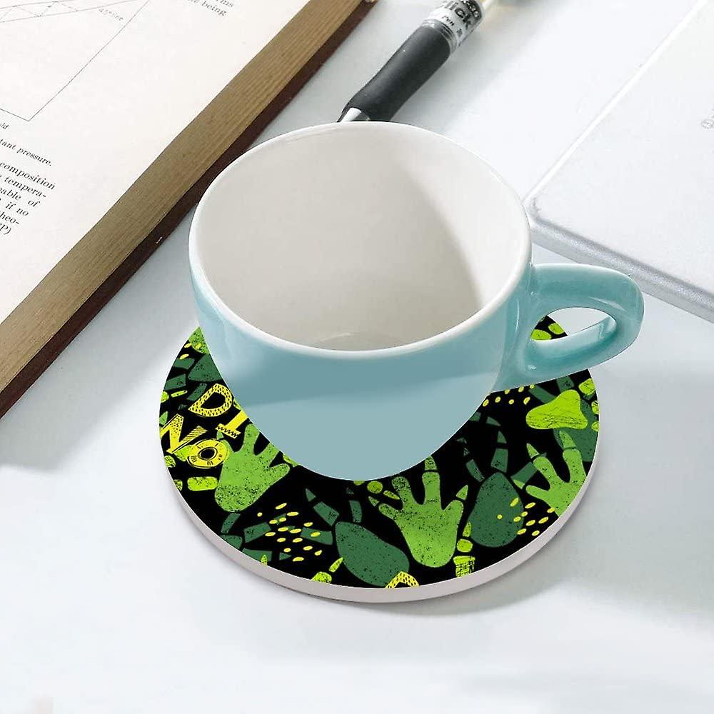 1pc Round Dinosaur Footprint Tracks Ceramic Coasters With Cork-backed For Coffee Drink Cup Mat Absorbent Stone Coasters