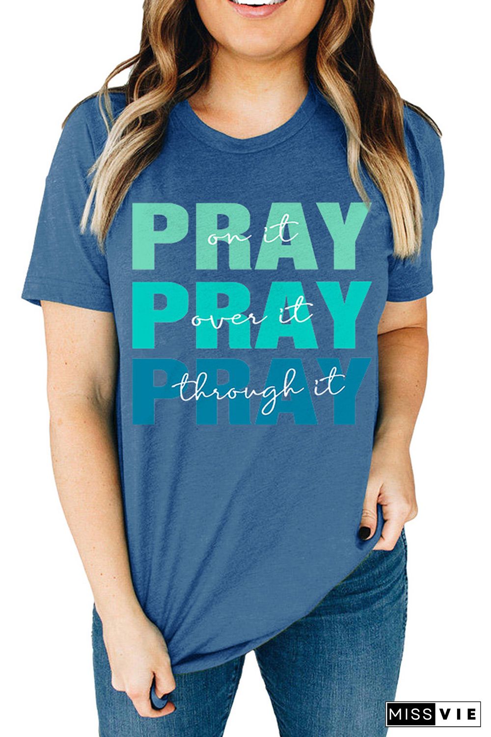 Pray Print Graphic Tees for Women Wholesale Short Sleeve T shirts Top