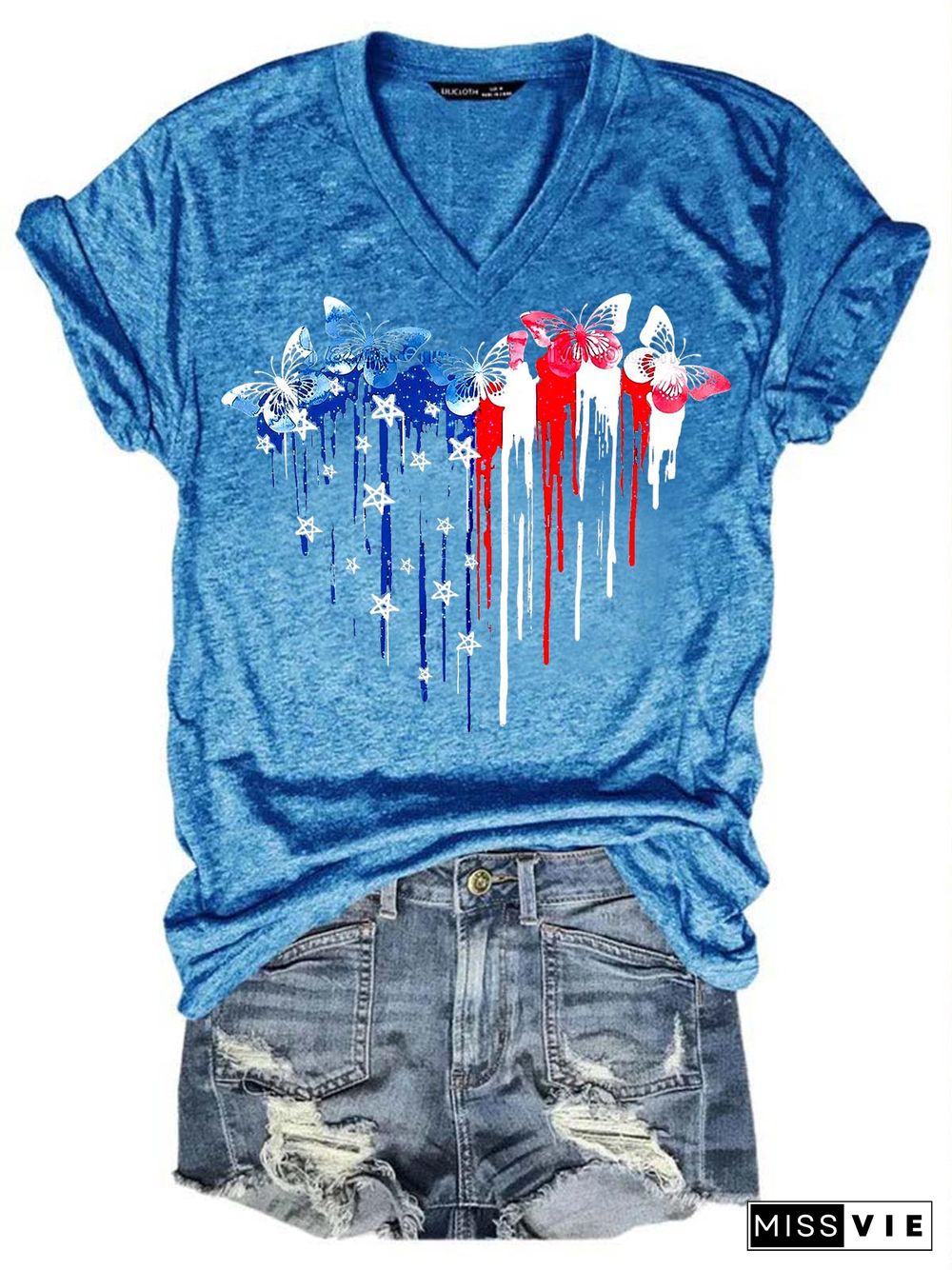 Women's Independence Day Butterfly Print T-Shirt