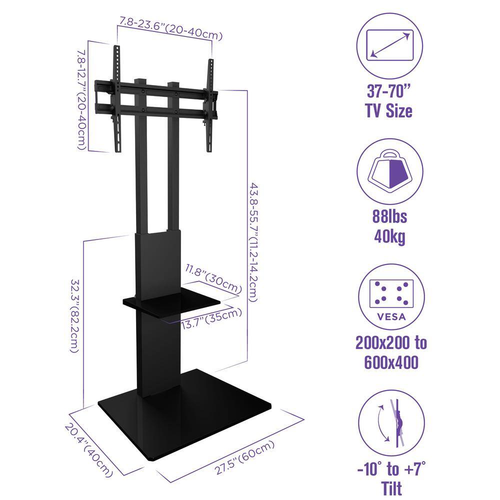 ProMounts Adjustable Universal Ultra Slim TV Floor Stand Tilt Mount for 37-70 in. TVs up to 88lbs Ready to Install Hassle Free ATMSS6401