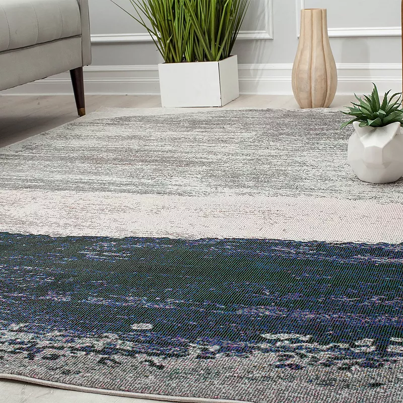 CosmoLiving Rugs America Malina Abstract Contemporary Silver Satin Area Rug