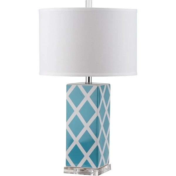 SAFAVIEH Lighting 27-inch Garden Lattice Light Blue Table Lamp - 15