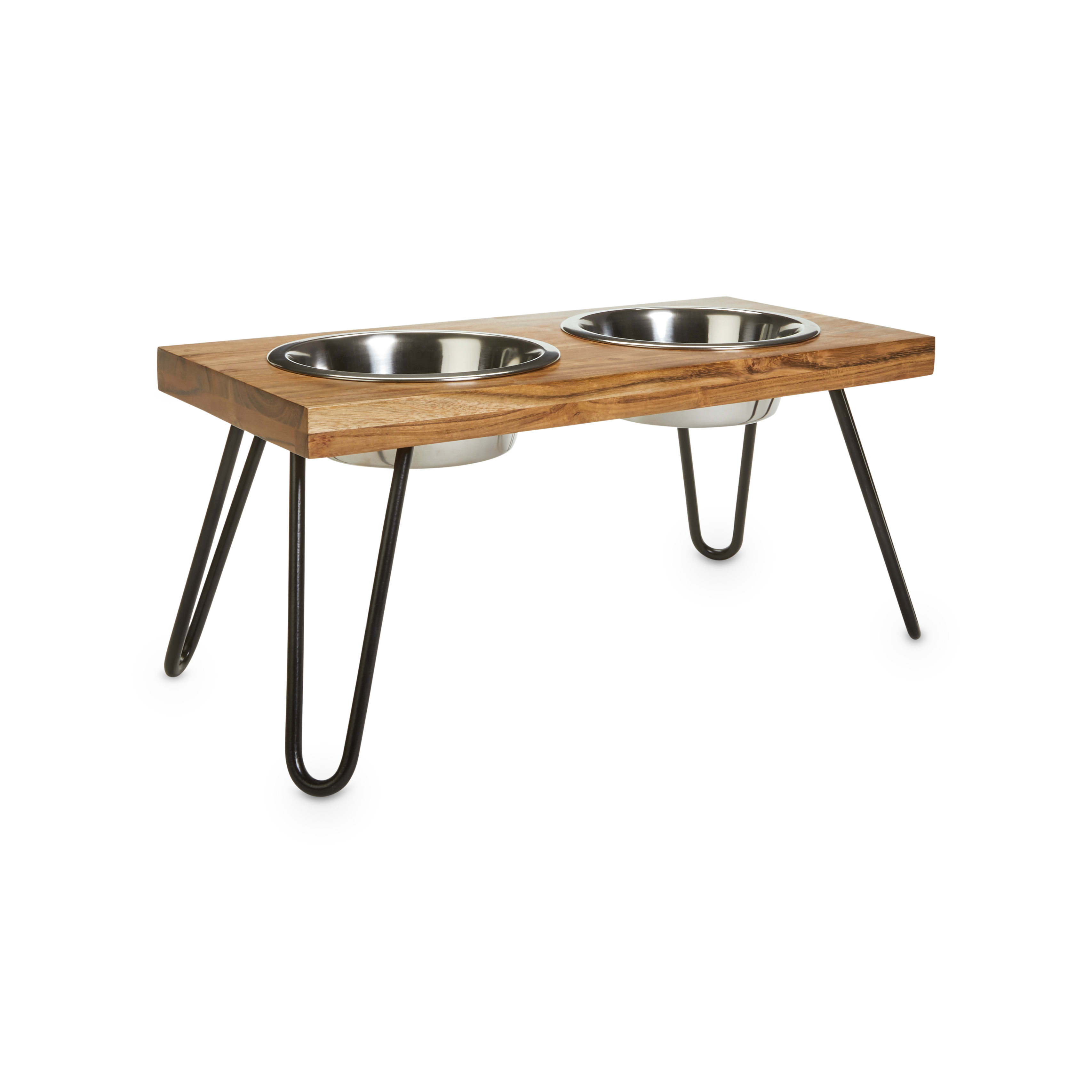 EveryYay Better Together Elevated Wood Double Diner with Stainless-Steel Bowls for Dogs， 4.6 Cups