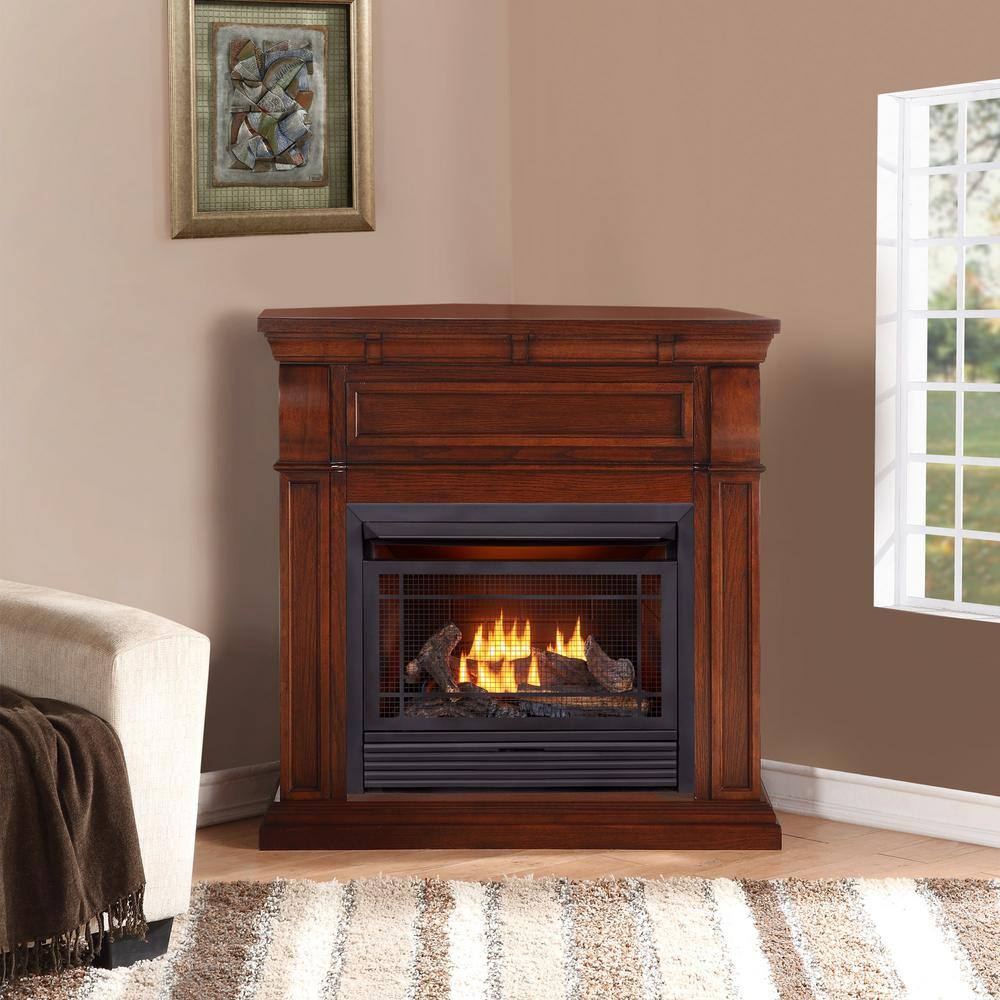 Duluth Forge Dual Fuel Ventless Gas Fireplace - 26000 BTU T-Stat Control Chestnut Oak Finish 170129