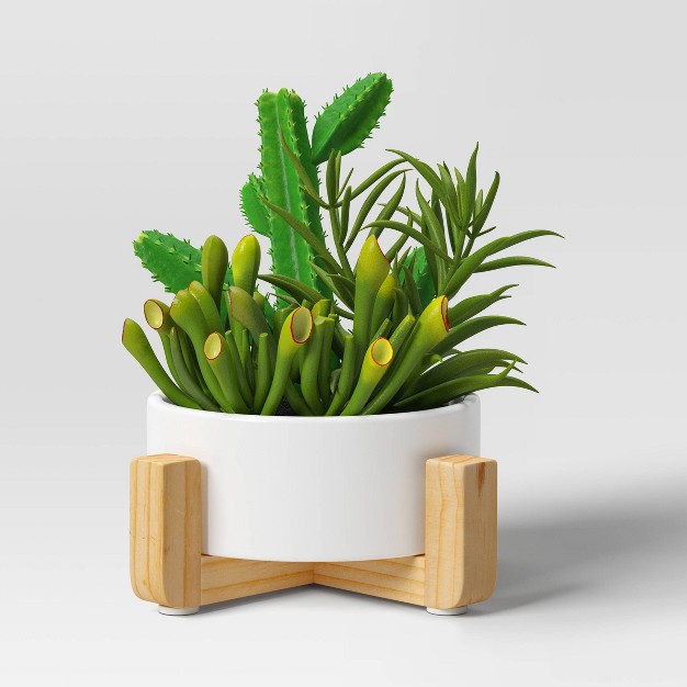 Artificial Succulent Wood Planter Light Green