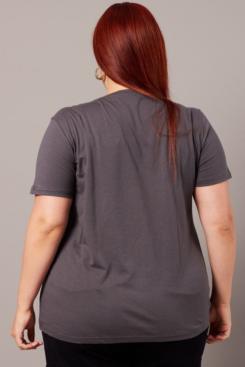 Grey Graphic T-shirt Short Sleeve Crew Neck