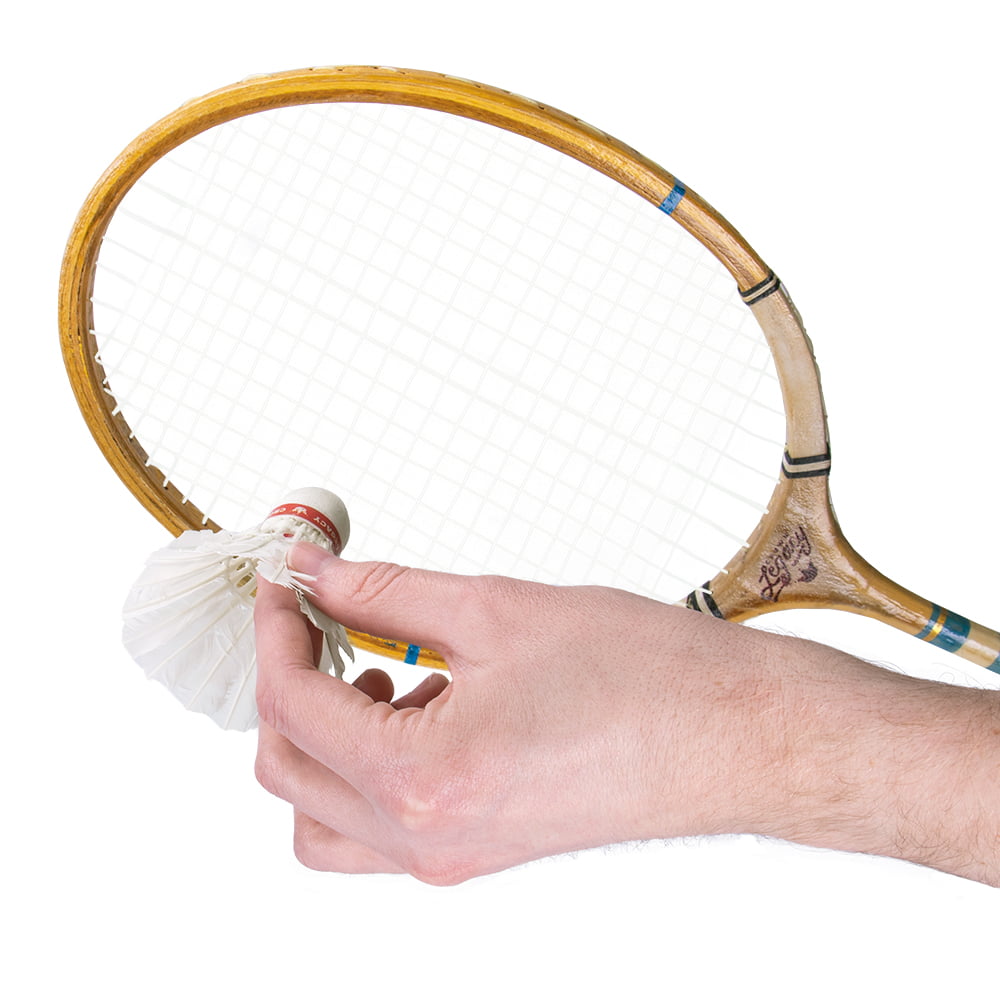 Crown Sporting Goods Vintage Wooden Badminton Set， Classic Outdoor Lawn Game For Backyard Family Fun， Includes 2 Solid Wood Racquets and Premium Feather Shuttlecocks